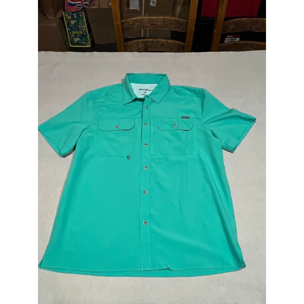 Eddie Bauer Men's Medium Teal Moisture Wicking Fishing Vented Back Shirt